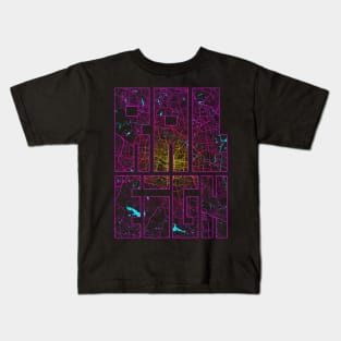 Raleigh, USA City Map Typography - Neon Kids T-Shirt